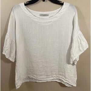 Viola Borghi Shirt Woman Large White 100% Linen Top Flutter Sleeve Lagenlook